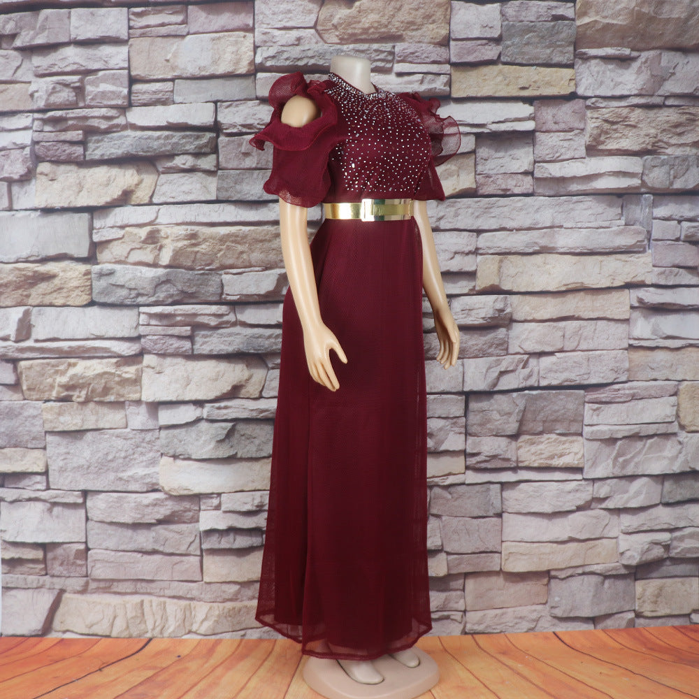 African Fashion Dress Mesh Hot Drilling