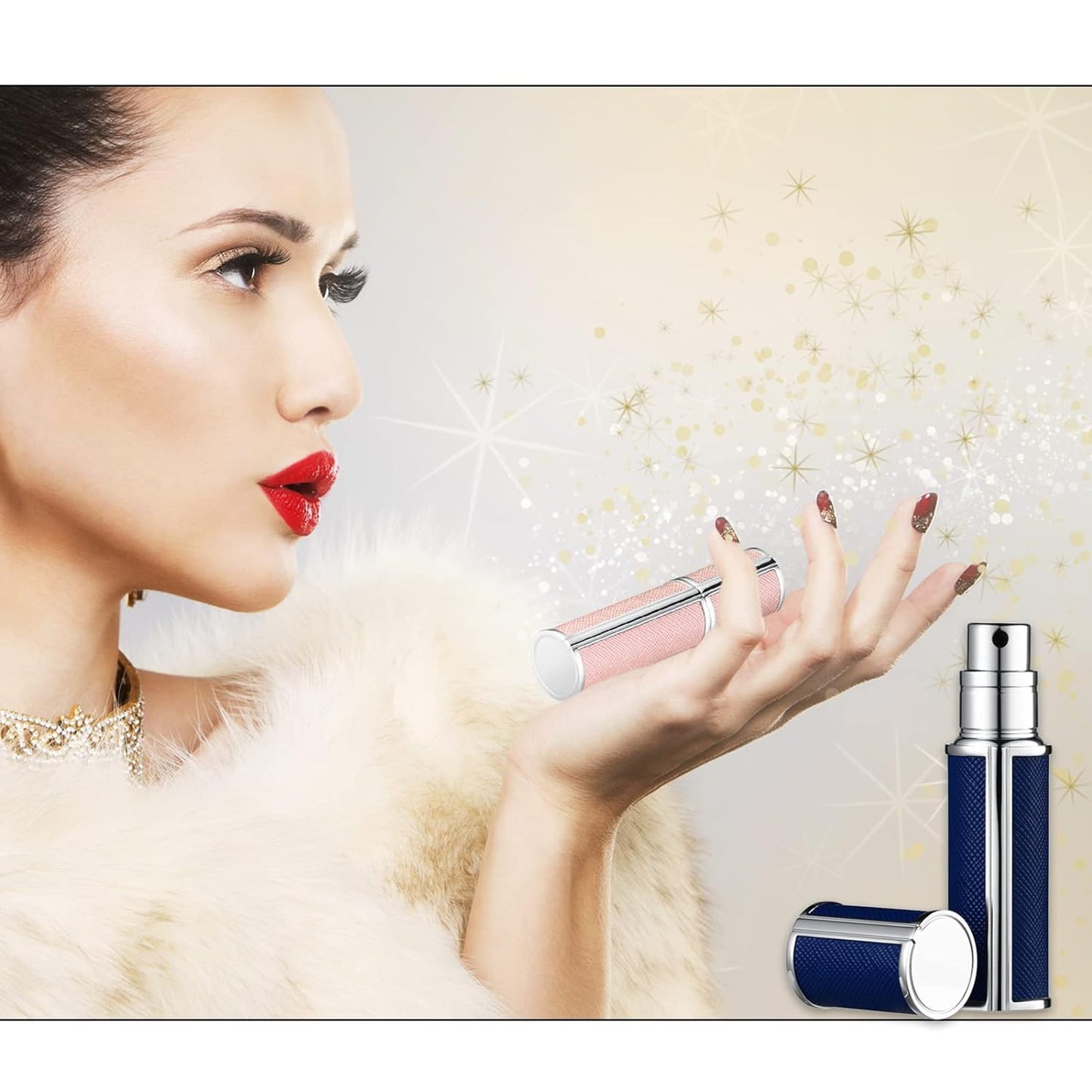 Refillable Perfume Bottle Portable Empty Atomizier Spayer for Perfume 5ML Luxury Leather Mini Scent Pump Bottle Blue and Pink Travel Cologne Sprayer Refill Perfume Dispenser Container