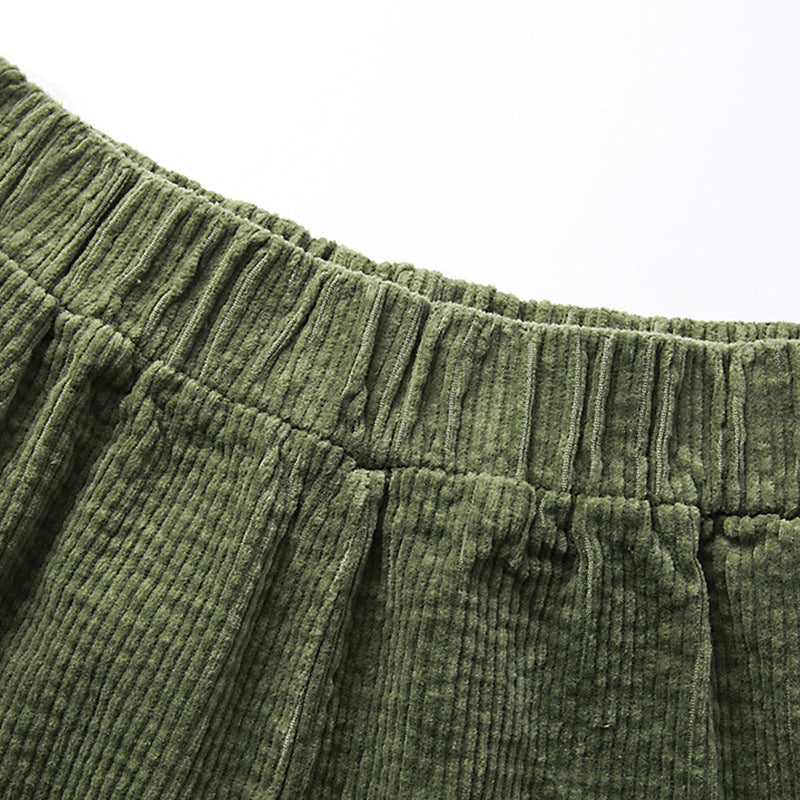 Fall Winter Tooling Corduroy Slacks High Waist Length