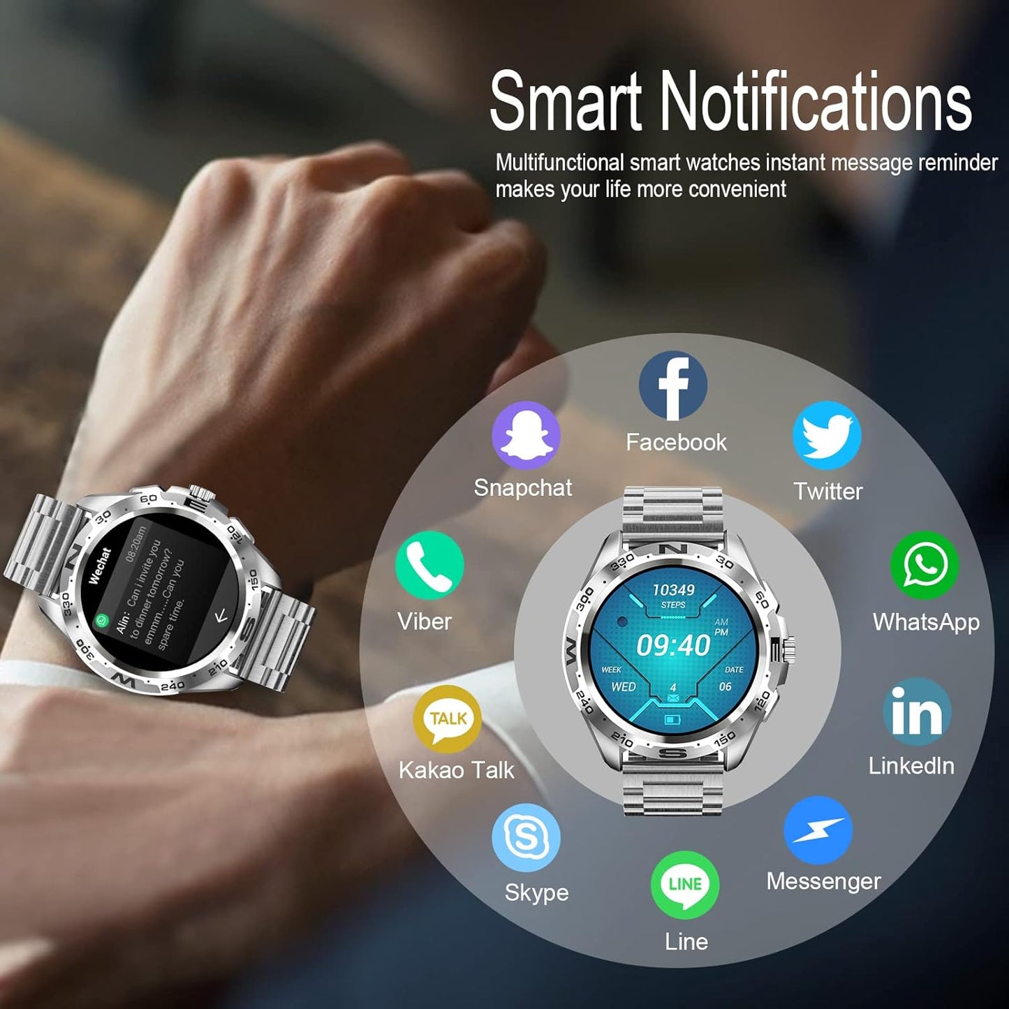 Smart Watch (Make/Answer Call),Ip67 Waterproof Activity Tracker Watch with Pedometer Blood Pressure Heart Rate Spo2 Sleep Monitor Men Women Sports Smartwatch for Android Ios Phones, Silver