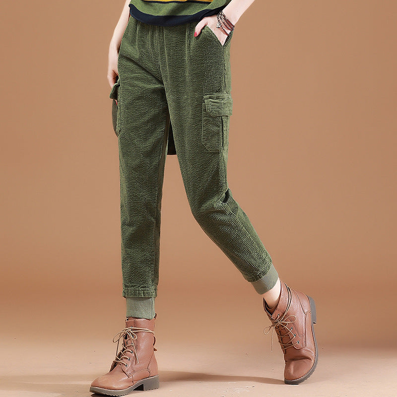 Fall Winter Tooling Corduroy Slacks High Waist Length