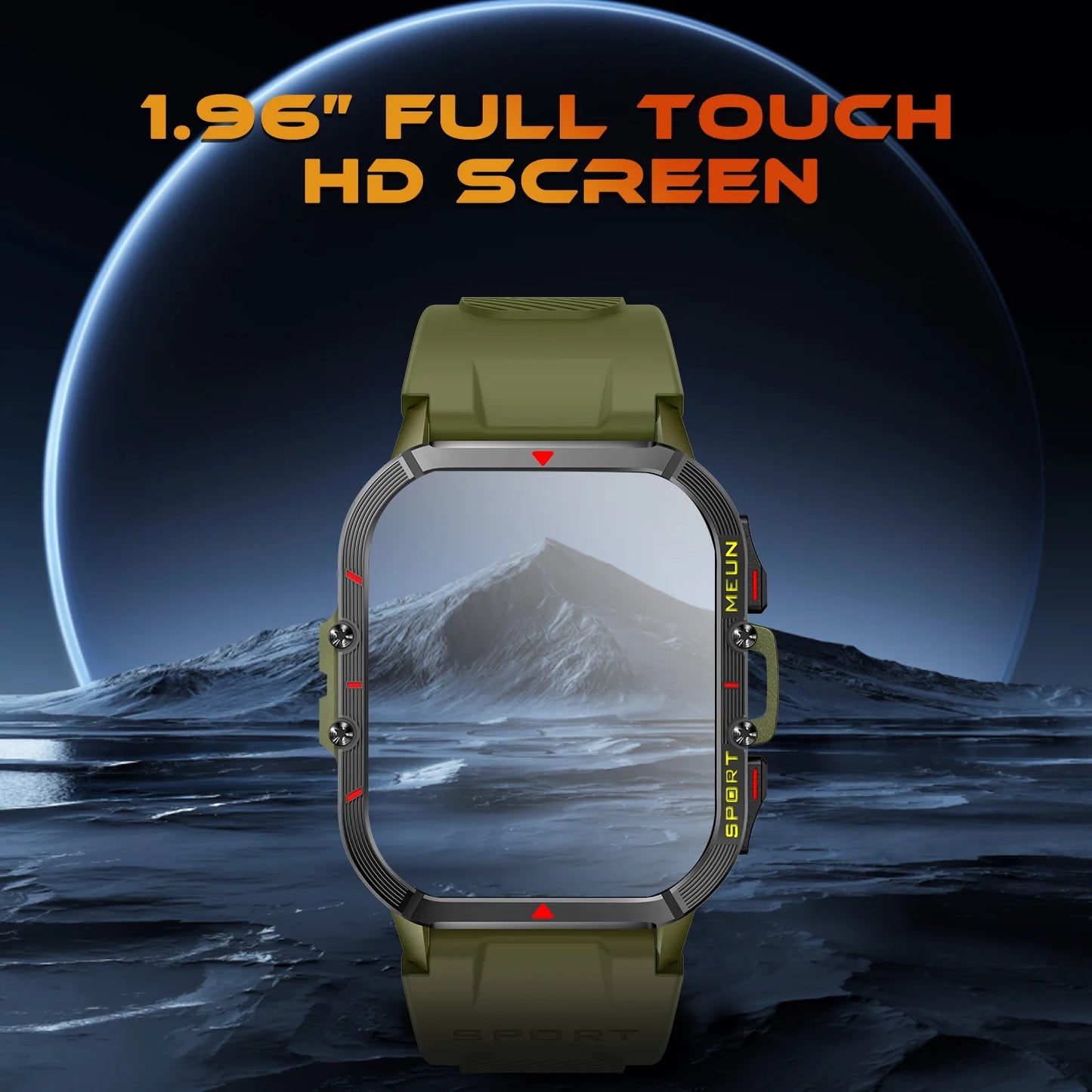 Sports Smart Watch for Men Women Outdoor Fitness Tracker with 100+ Sport Modes Bluetooth Call 1.96" Full Touch Smartwatches Waterproof for Android Iphone (Green)