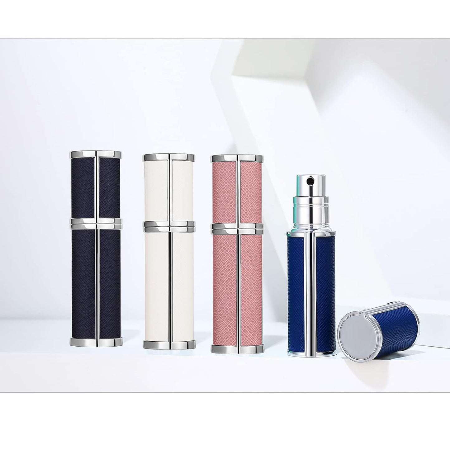 Refillable Perfume Bottle Portable Empty Atomizier Spayer for Perfume 5ML Luxury Leather Mini Scent Pump Bottle Blue and Pink Travel Cologne Sprayer Refill Perfume Dispenser Container
