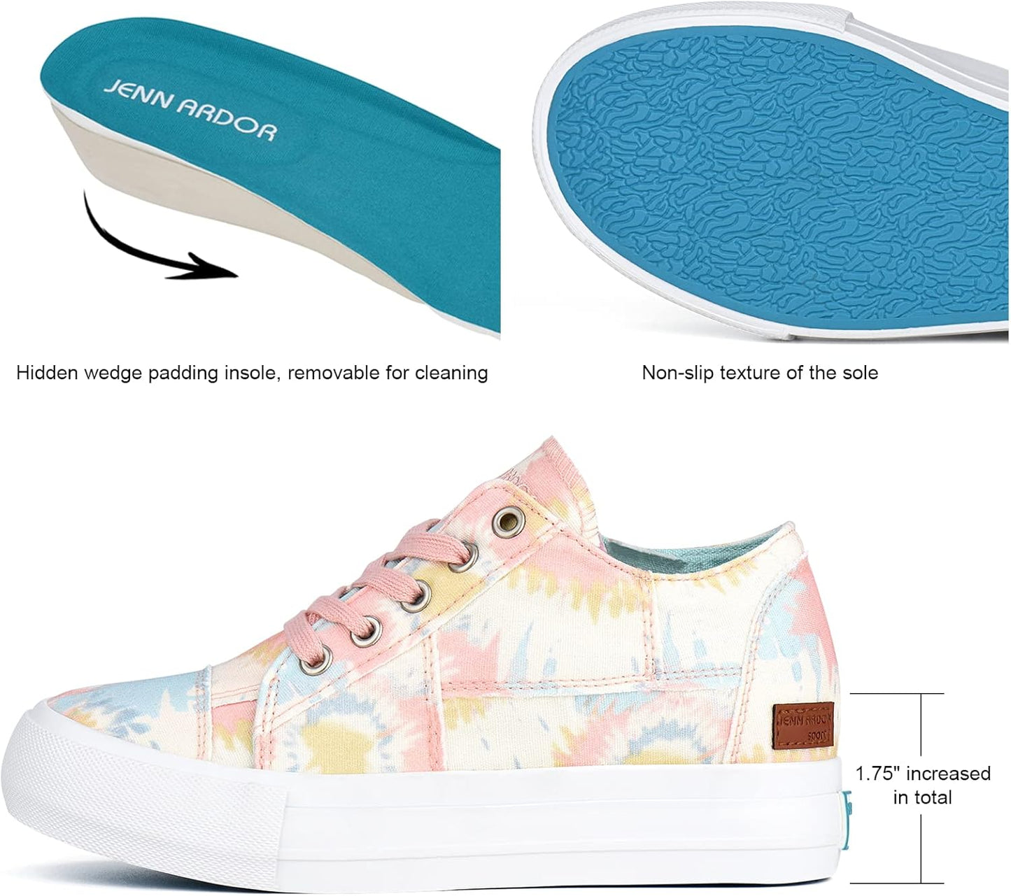 Wedge Sneakers for Women Fashion Canvas Shoes Casual Platform Hidden Heel Womens Slip on Sneaker Non Slip Side Zipper