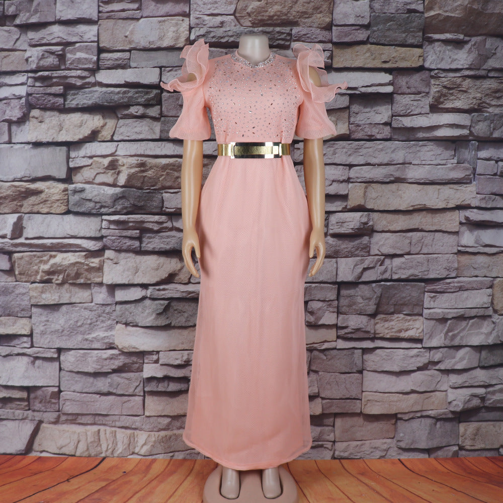 African Fashion Dress Mesh Hot Drilling