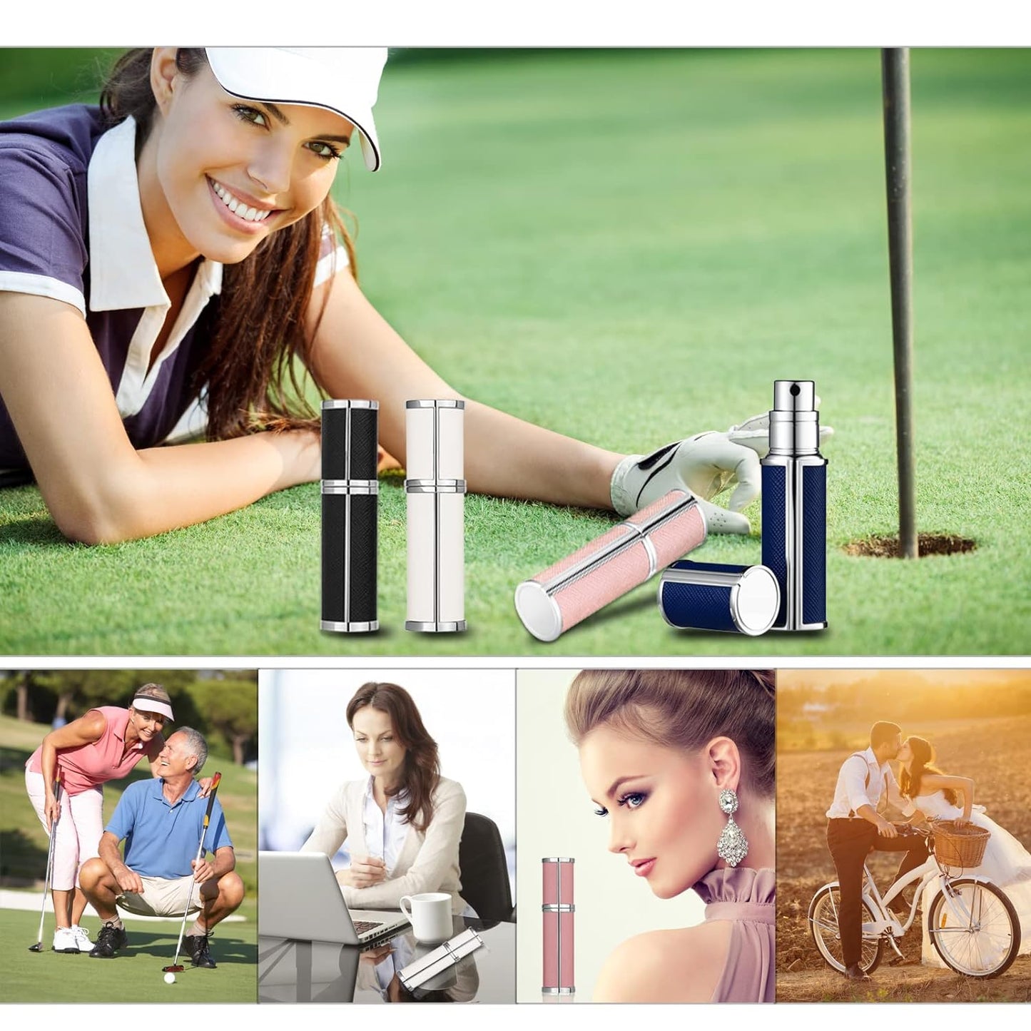 Refillable Perfume Bottle Portable Empty Atomizier Spayer for Perfume 5ML Luxury Leather Mini Scent Pump Bottle Blue and Pink Travel Cologne Sprayer Refill Perfume Dispenser Container