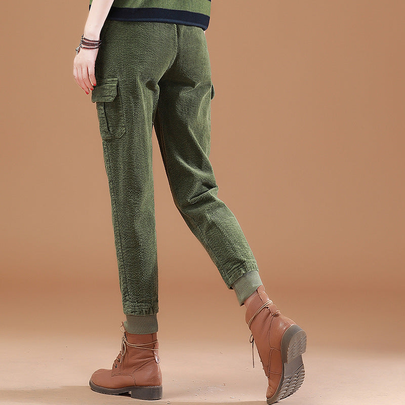 Fall Winter Tooling Corduroy Slacks High Waist Length
