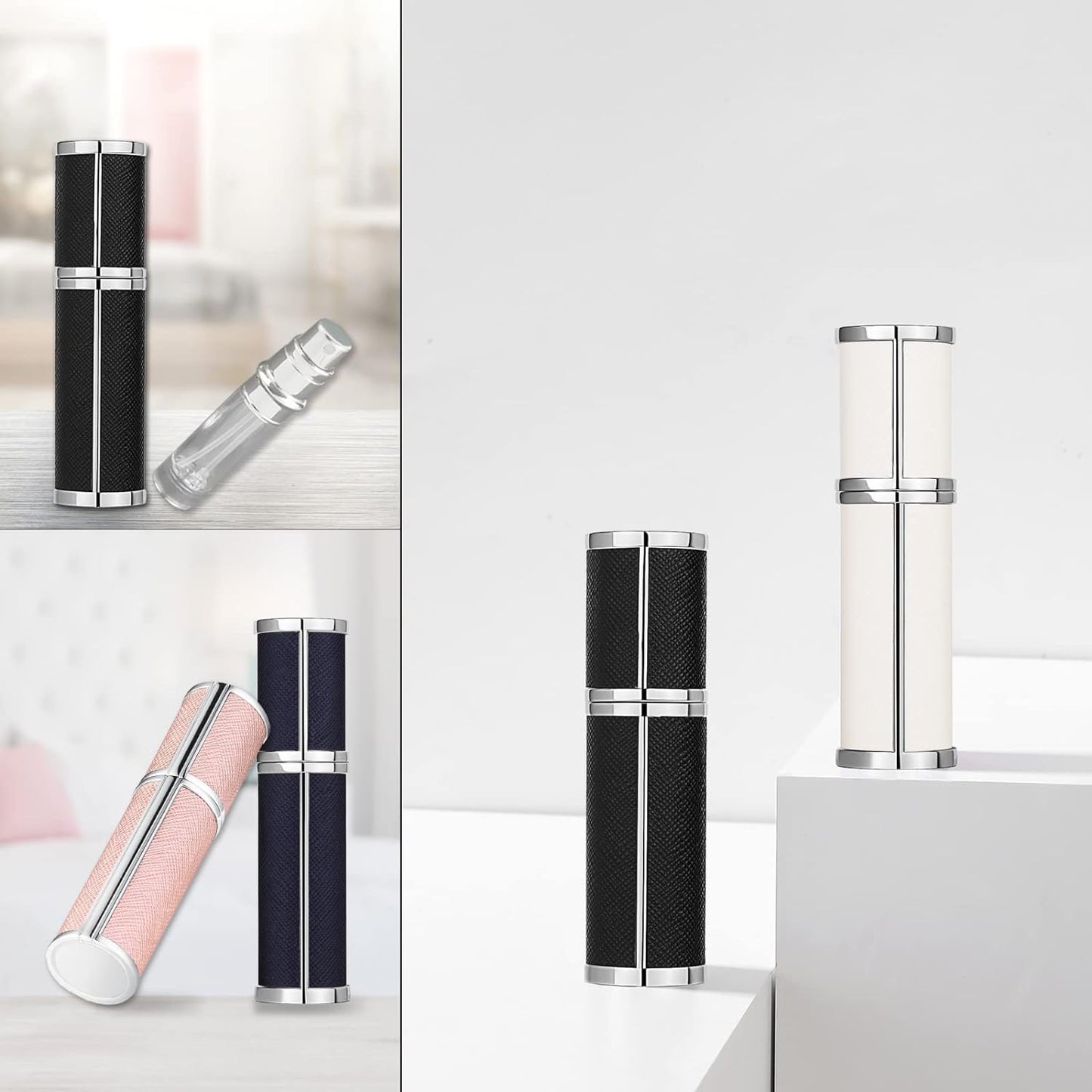 Refillable Perfume Bottle Portable Empty Atomizier Spayer for Perfume 5ML Luxury Leather Mini Scent Pump Bottle Blue and Pink Travel Cologne Sprayer Refill Perfume Dispenser Container