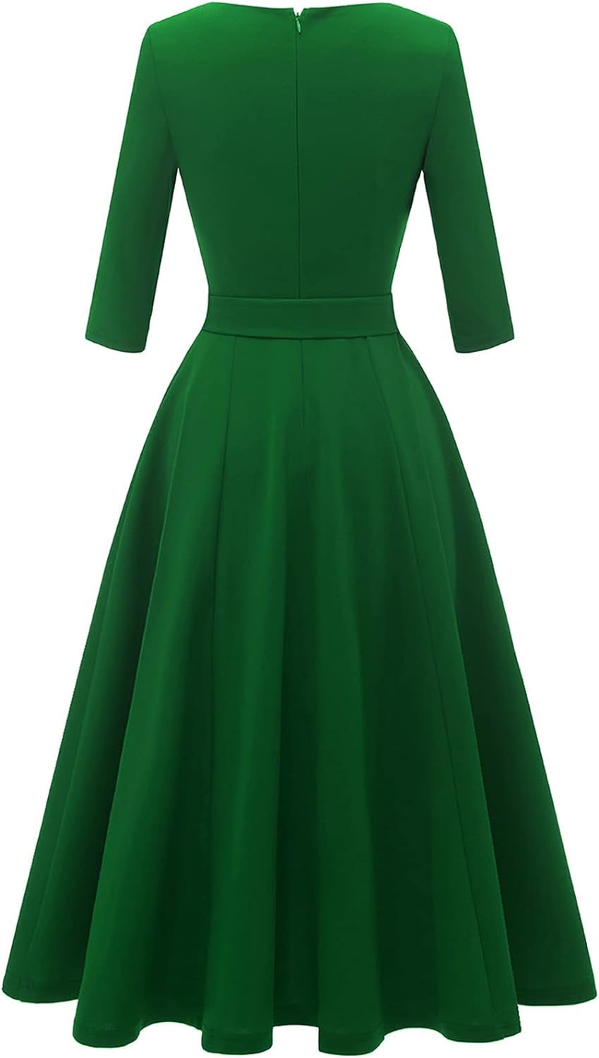 Cocktail Dress for Women, Vintage Modest Wedding Guest 3/4 Sleeves Fall Dresses 2024, Formal Church Dress