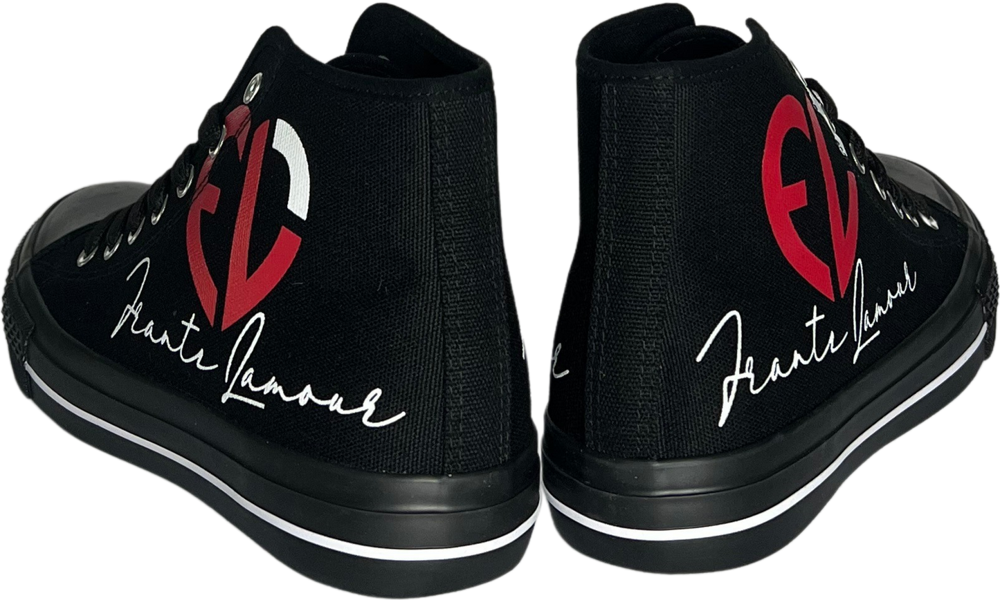 Frantz Lamour Signature Classic Women's High Top Canvas Lace Up Casual Walking Shoes - Black & Red