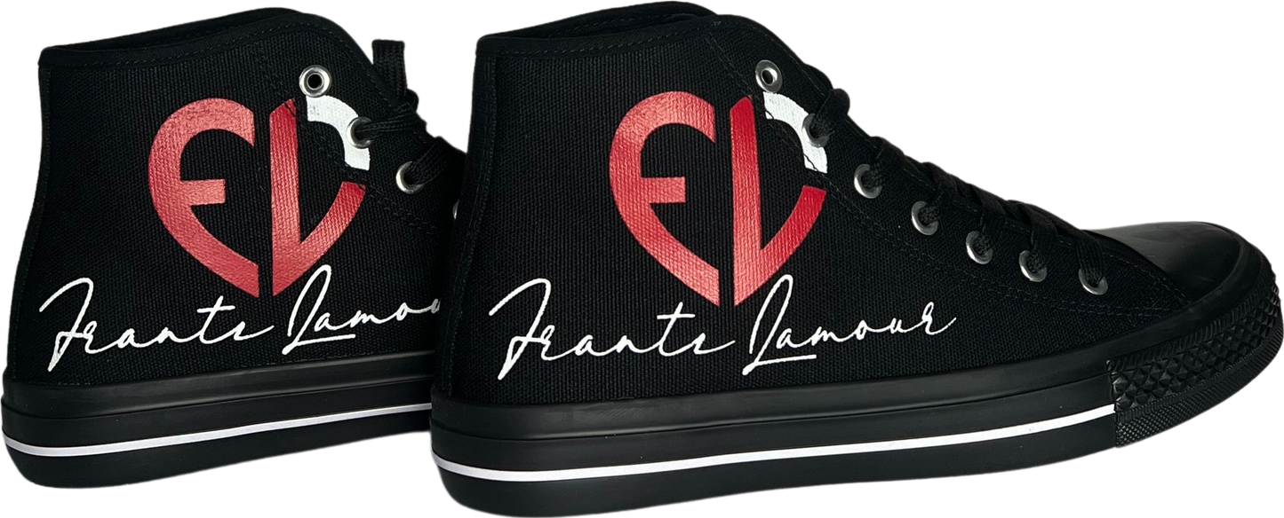 Frantz Lamour Signature Classic Kids High Top Canvas Lace Up Casual Walking Shoes - Black, White & Red