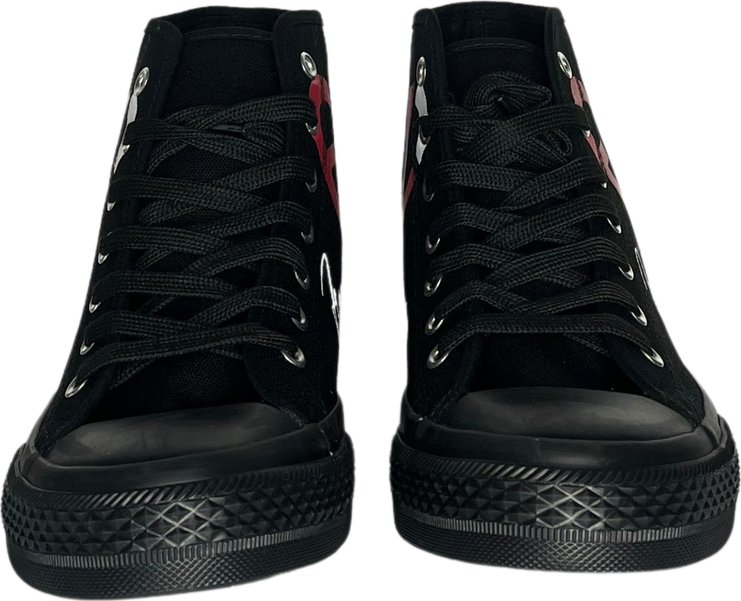 Frantz Lamour Signature Classic Women's High Top Canvas Lace Up Casual Walking Shoes - Black & Red