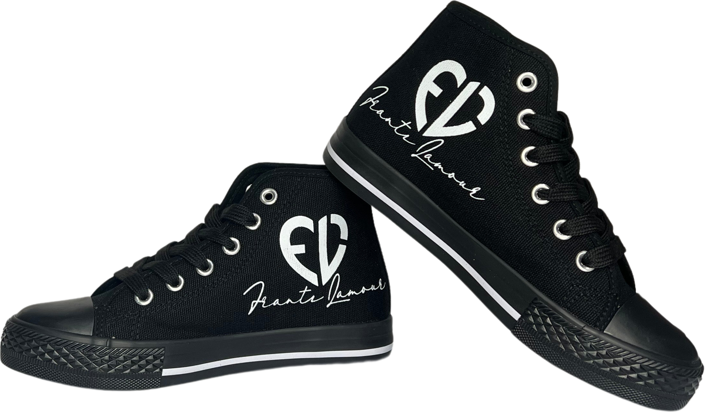 Frantz Lamour Signature Classic Women's High Top Canvas Lace Up Casual Walking Shoes - Black & White