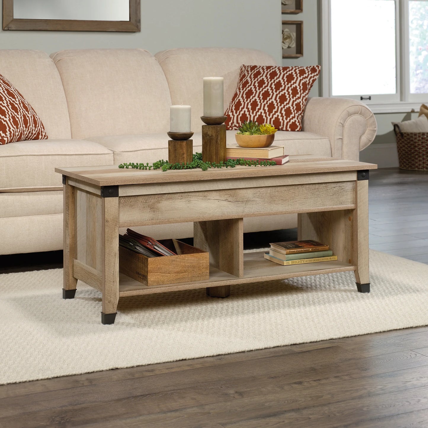 Carson Forge Lift Top Coffee Table, Lintel Oak Finish