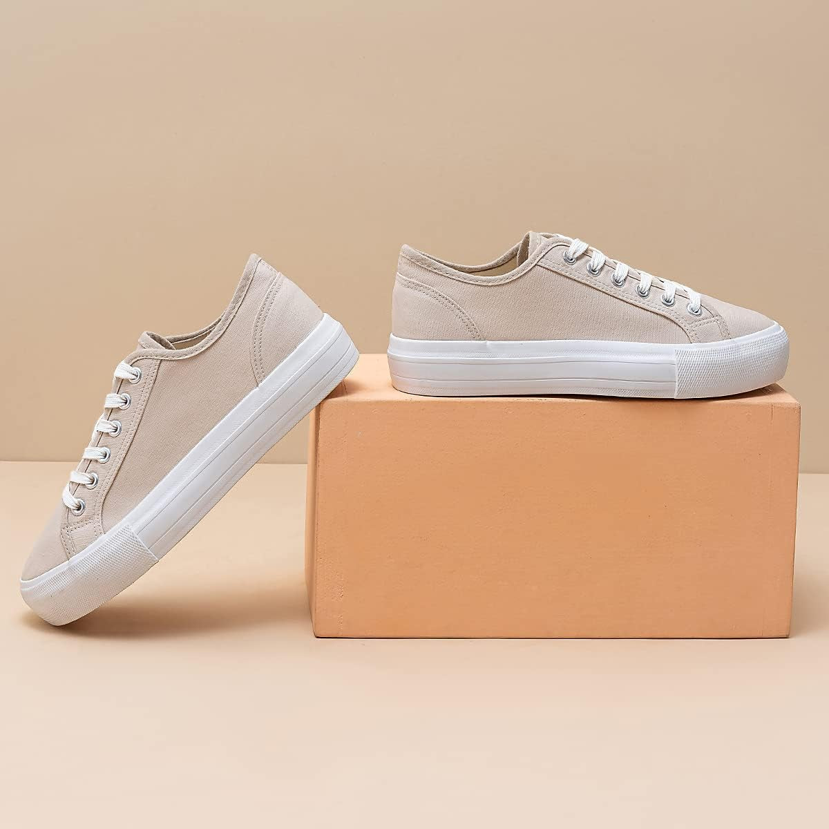 Women’S White Platform Sneakers Canvas Slip on Shoes Low Top Casual Sneakers Elastic Fashion Sneakers