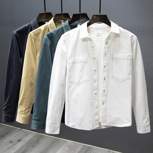 Trendy Brand Pure Cotton Multi-pocket Long-sleeved Shirt Men Fall