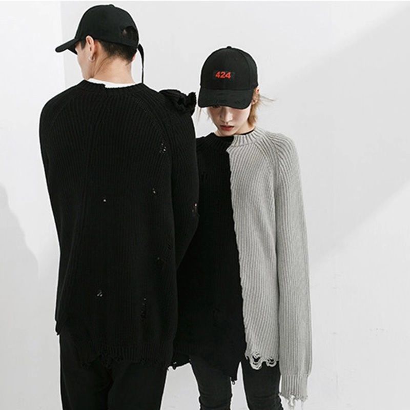 Fall Oversize Ripped Sweater Men