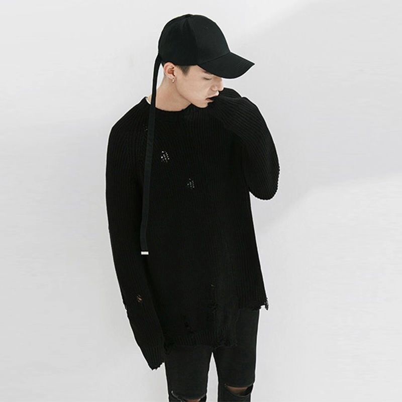 Fall Oversize Ripped Sweater Men