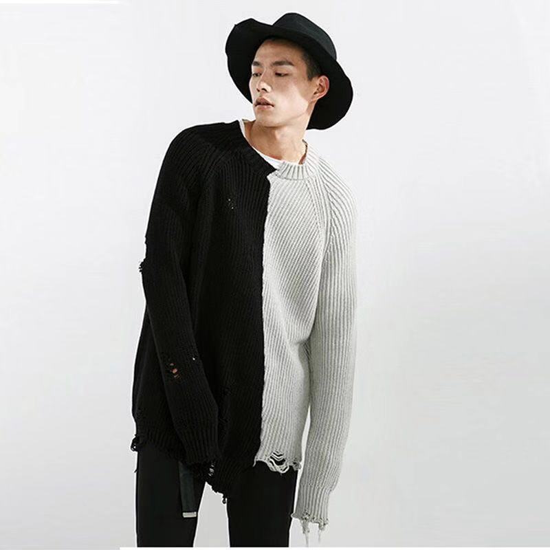 Fall Oversize Ripped Sweater Men