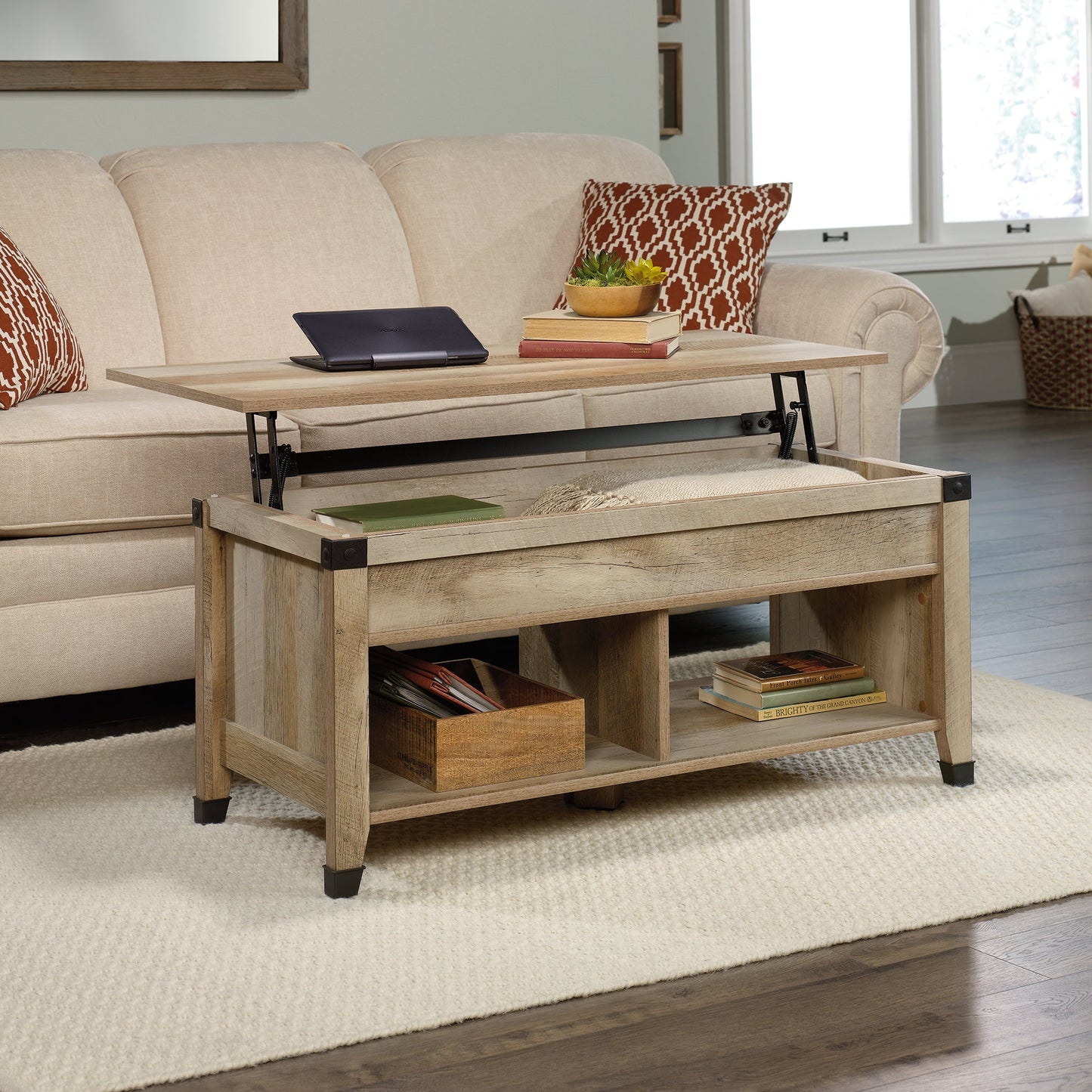 Carson Forge Lift Top Coffee Table, Lintel Oak Finish