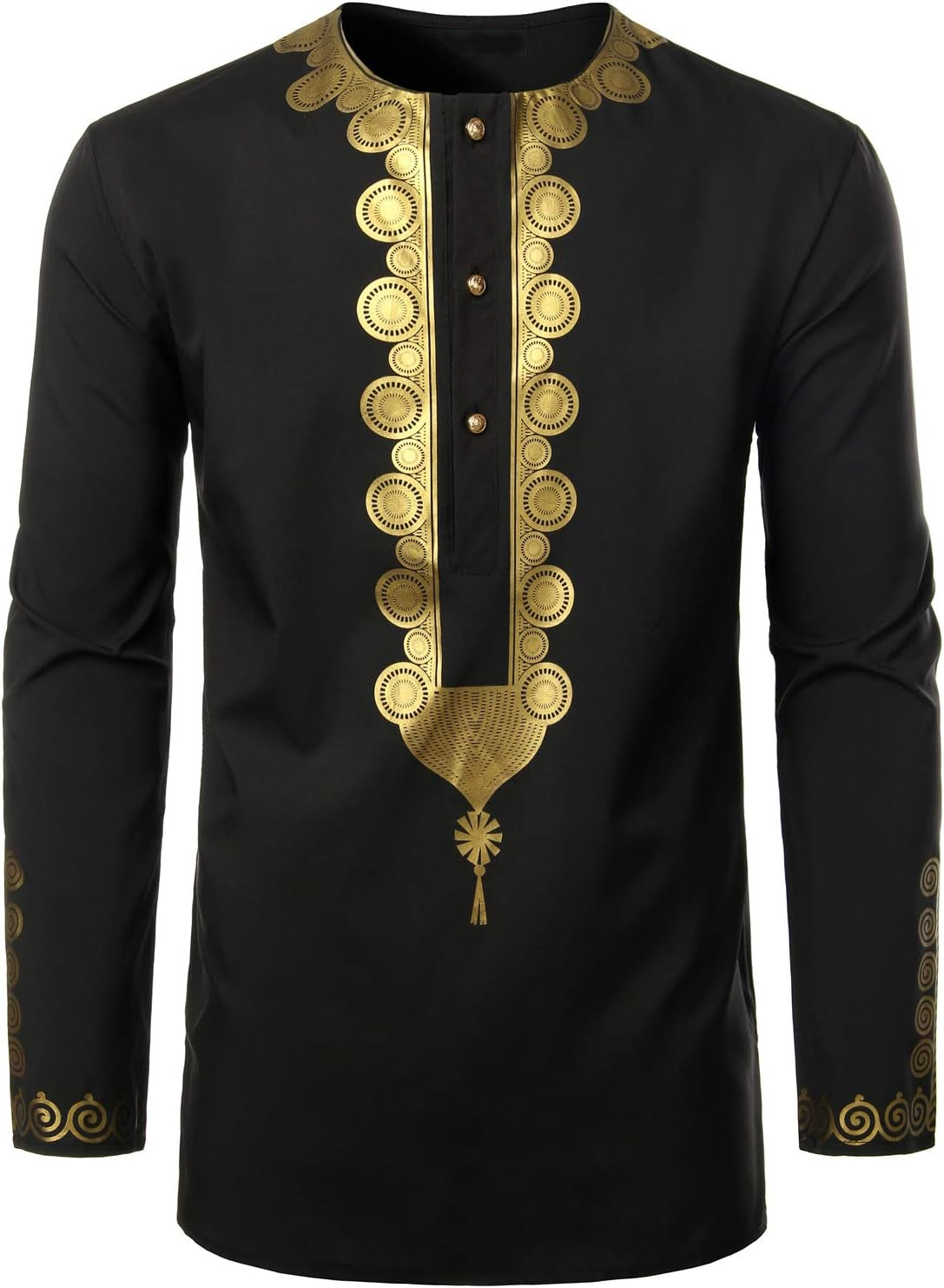 Men'S Traditional African Luxury Metallic Gold Printed Dashiki Shirt