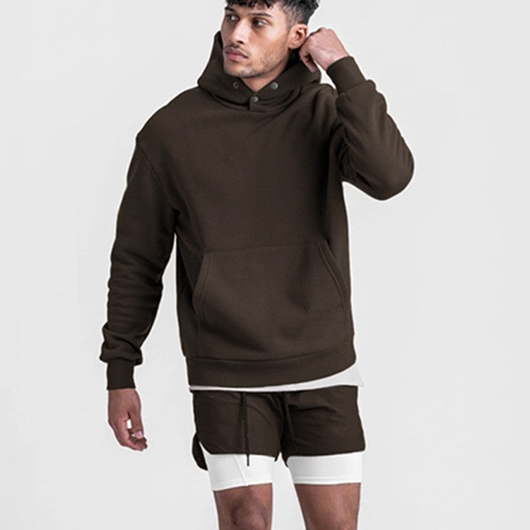 Fall Winter Men Brushed Hoody Solid Color Loose Hooded