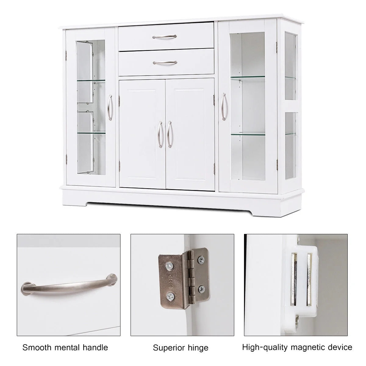 Buffet Storage Cabinet Console Cupboard W/Glass Door Drawers Kitchen Dining Room