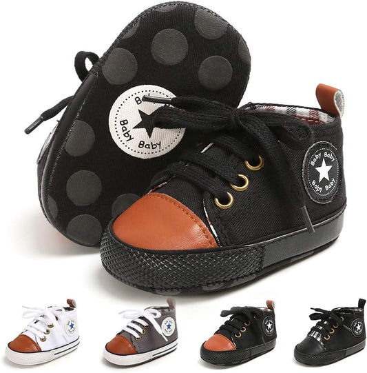 Toddler Baby Boys Girls High Tops Ankle Sneakers Soft Anti-Slip Sole PU Leather Moccasins Infant Newborn Prewalker First Walking Crib Shoes