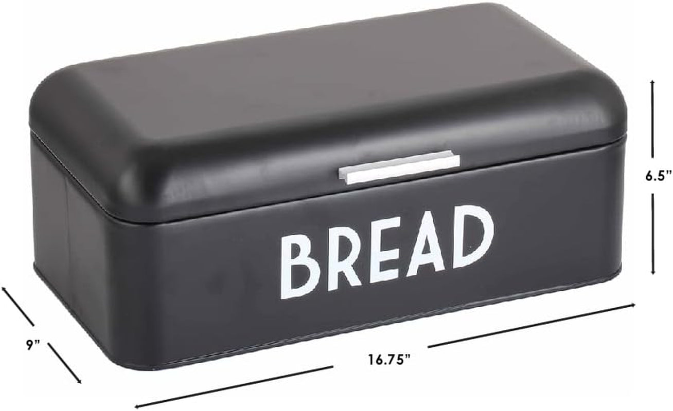 Bread Box for Kitchen Countertop, Metal, (Black), Vented with Hinge Top | Large Bread Box | Keeps Loaves, Bagels, Croissants Fresh