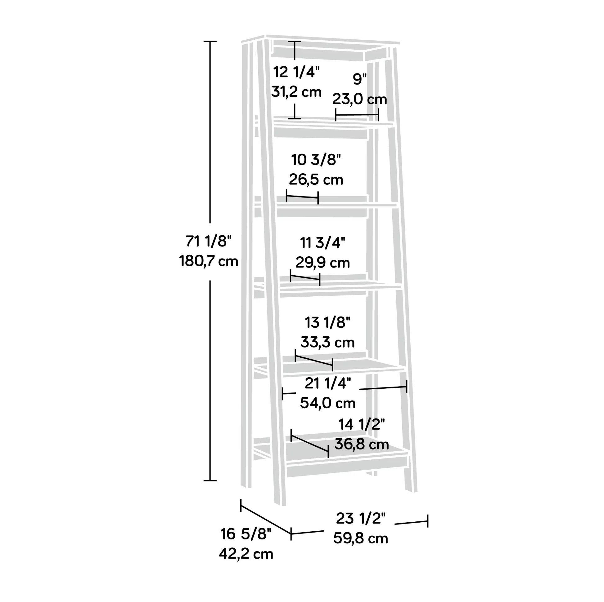 Trestle 5-Shelf Bookcase, Chalked Chestnut Finish