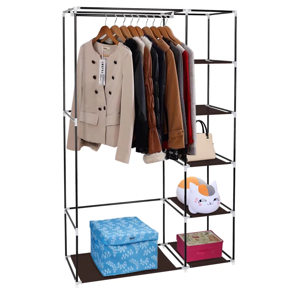 Portable Clothes Closet, Wardrobe Double Rod Storage Organizer, Brown