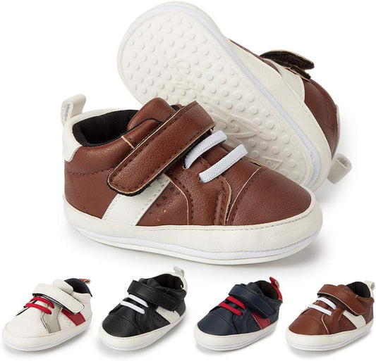 Baby Boys Girls Lace up Leather Sneakers Toddler Wedding Uniform Dress Shoes Soft Rubber Sole Infant Moccasins Newborn Anti-Slip Oxford Loafers First Walker Crib Shoes