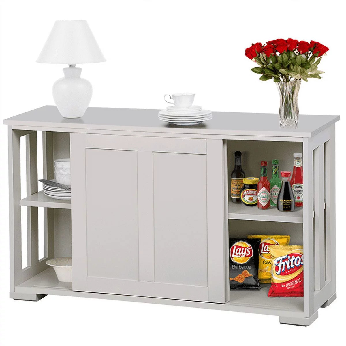 Sideboard Buffet Cabinet with Storage Sliding Door for Kitchen, Antique White