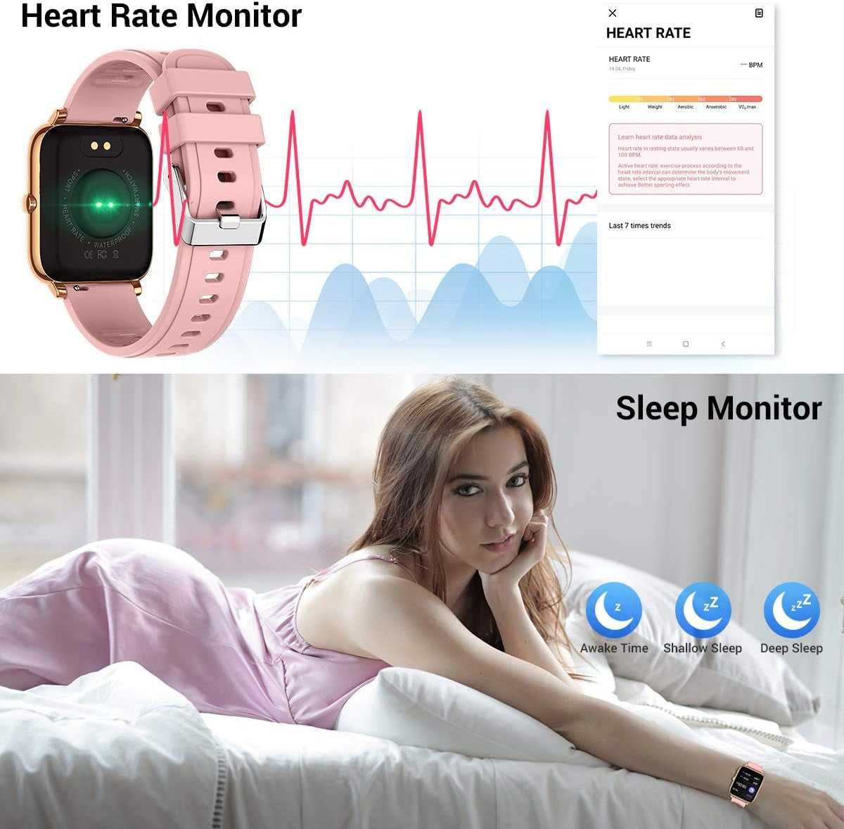 Smart Watch for Android Phones Ios Waterproof Smart Watches for Women Men Sports Digital Watch Fitness Tracker Heart Rate Blood Oxygen Sleep Monitor Touch Screen Compatible Samsung Iphone