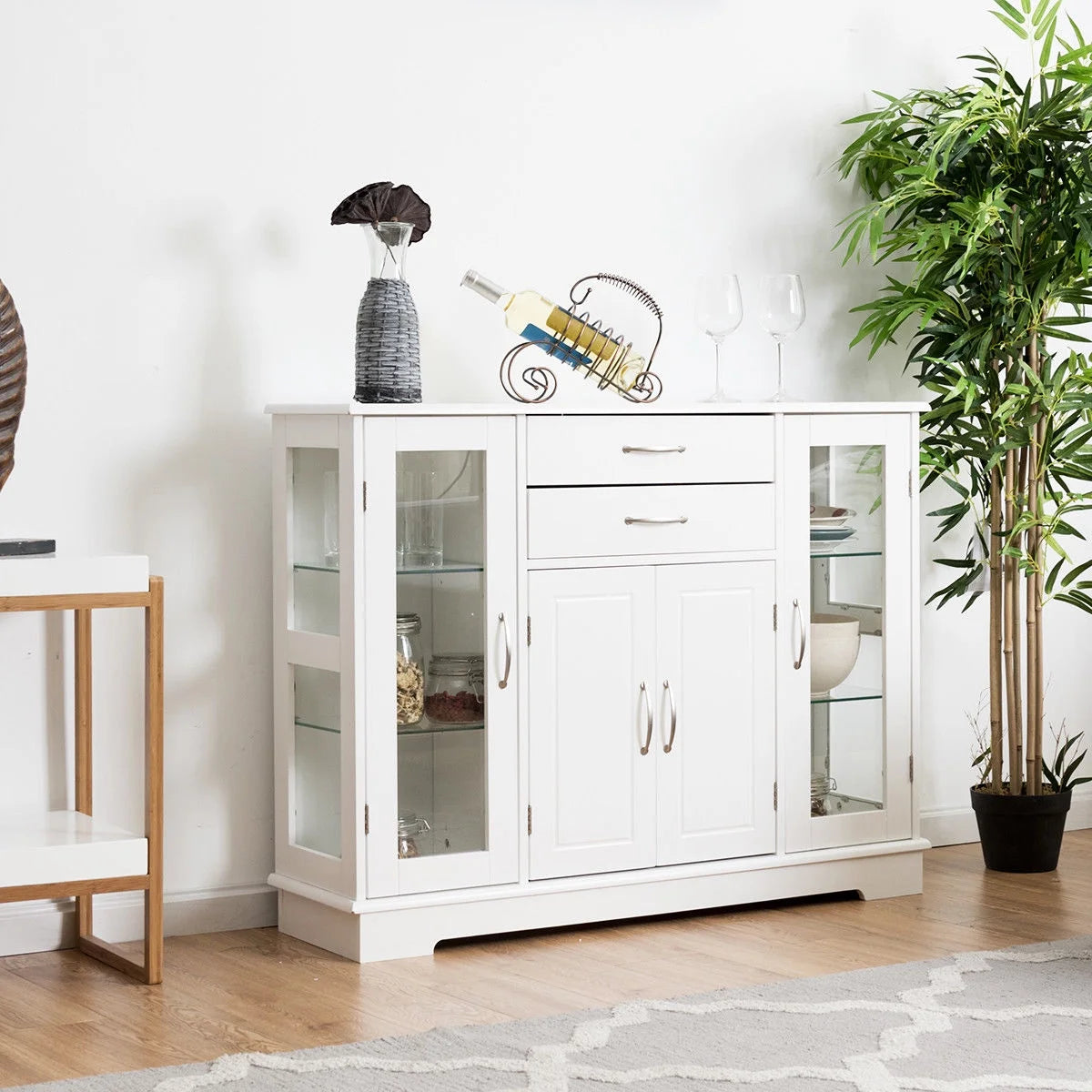 Buffet Storage Cabinet Console Cupboard W/Glass Door Drawers Kitchen Dining Room