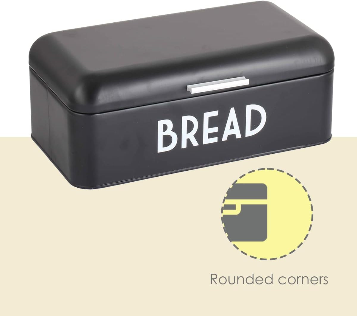 Bread Box for Kitchen Countertop, Metal, (Black), Vented with Hinge Top | Large Bread Box | Keeps Loaves, Bagels, Croissants Fresh