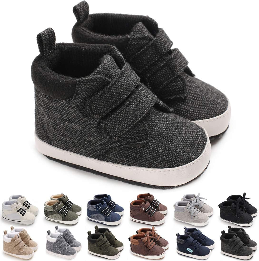 Baby Boys Girls High Top Sneakers Soft Soles anti Skid Infant Ankle Shoes Toddler Prewalker First Walking Crib Shoes