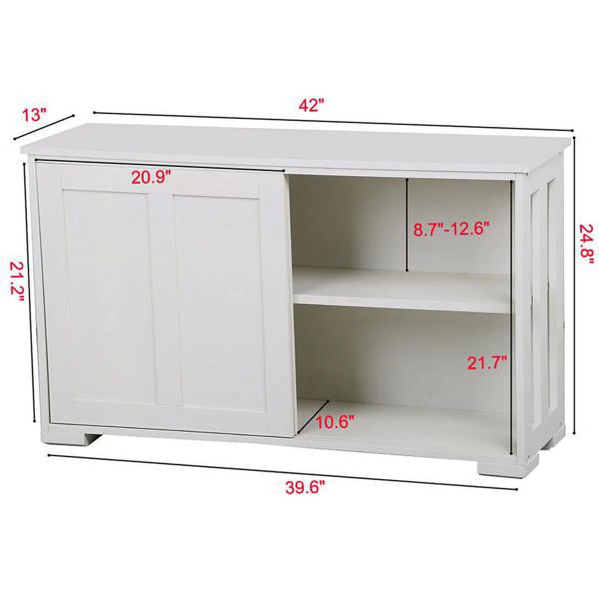 Sideboard Buffet Cabinet with Storage Sliding Door for Kitchen, Antique White