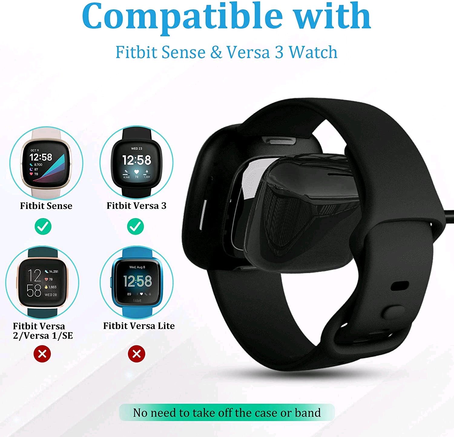 Fast Charging Wireless Charger Dock Cable for Fitbit Sense, Versa 3, and Versa 4 Watch