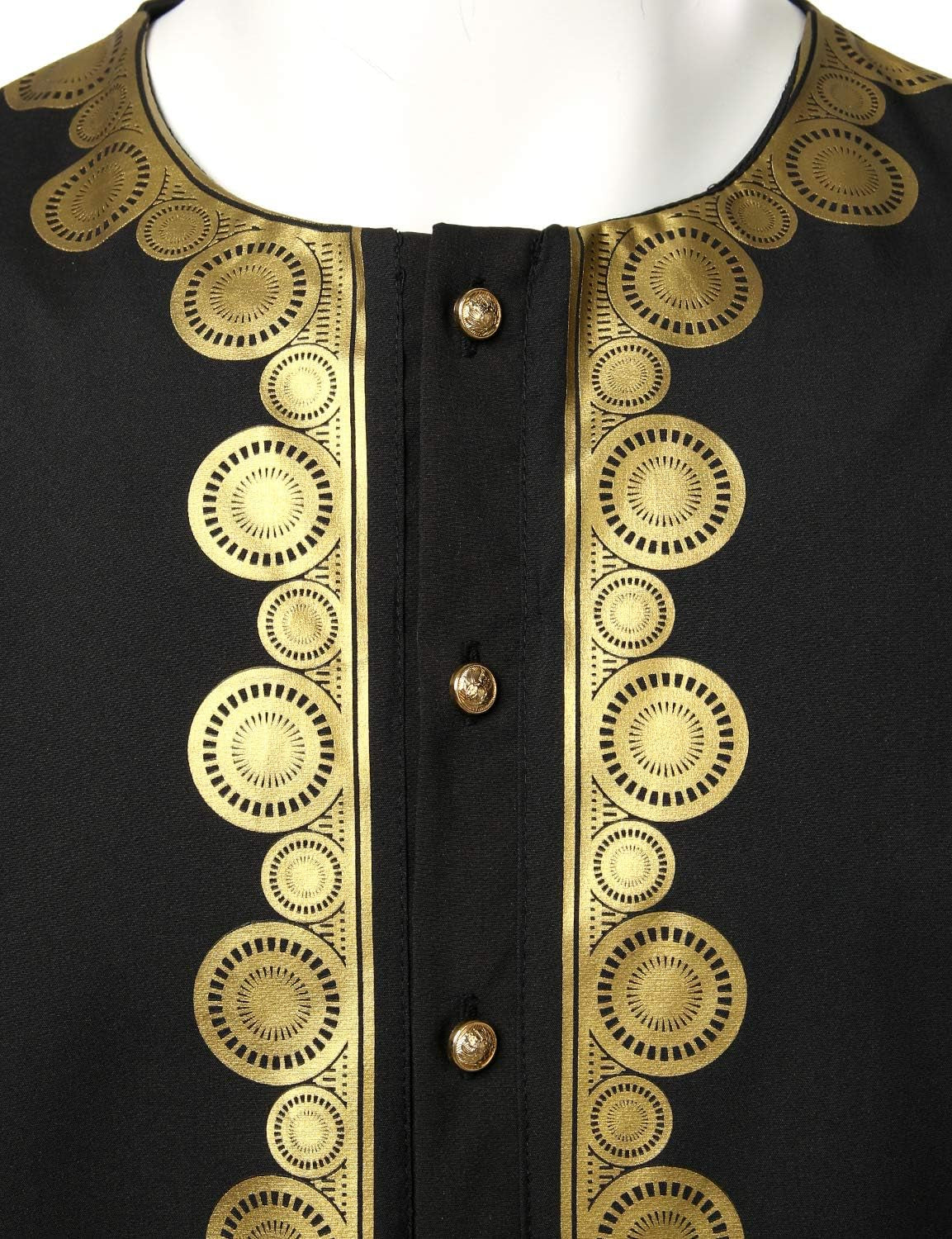 Men'S Traditional African Luxury Metallic Gold Printed Dashiki Shirt