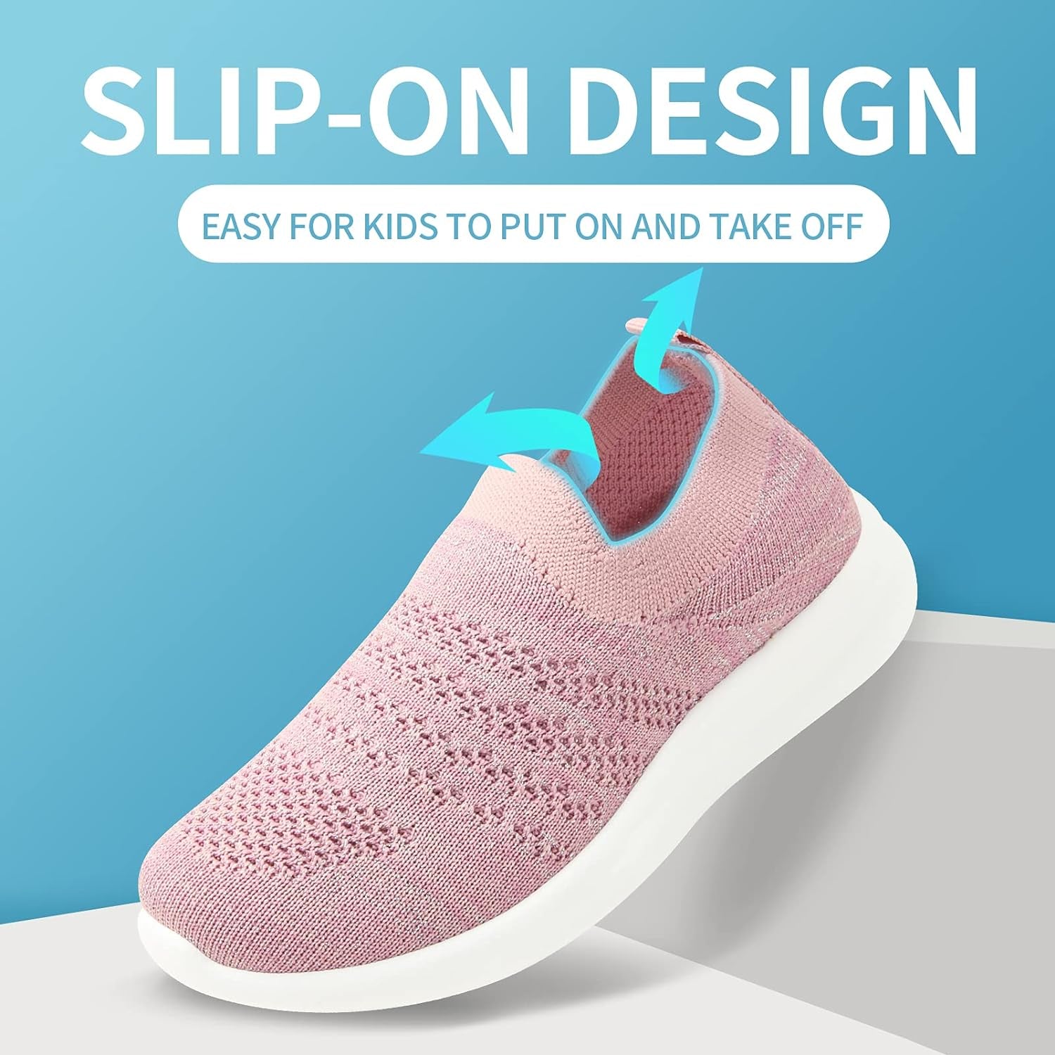 Boys Girls Sneakers Kids Lightweight Slip on Running Shoes Pink/Blue/Navy/Black Walking Shoes Breathable Tennis Shoes for Toddler/Little Kids/Big Kids