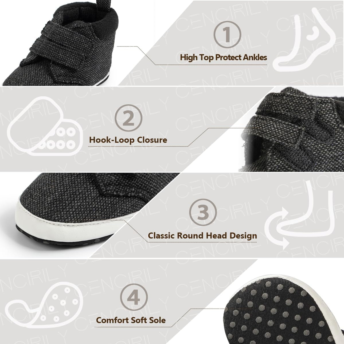 Baby Boys Girls High Top Sneakers Soft Soles anti Skid Infant Ankle Shoes Toddler Prewalker First Walking Crib Shoes