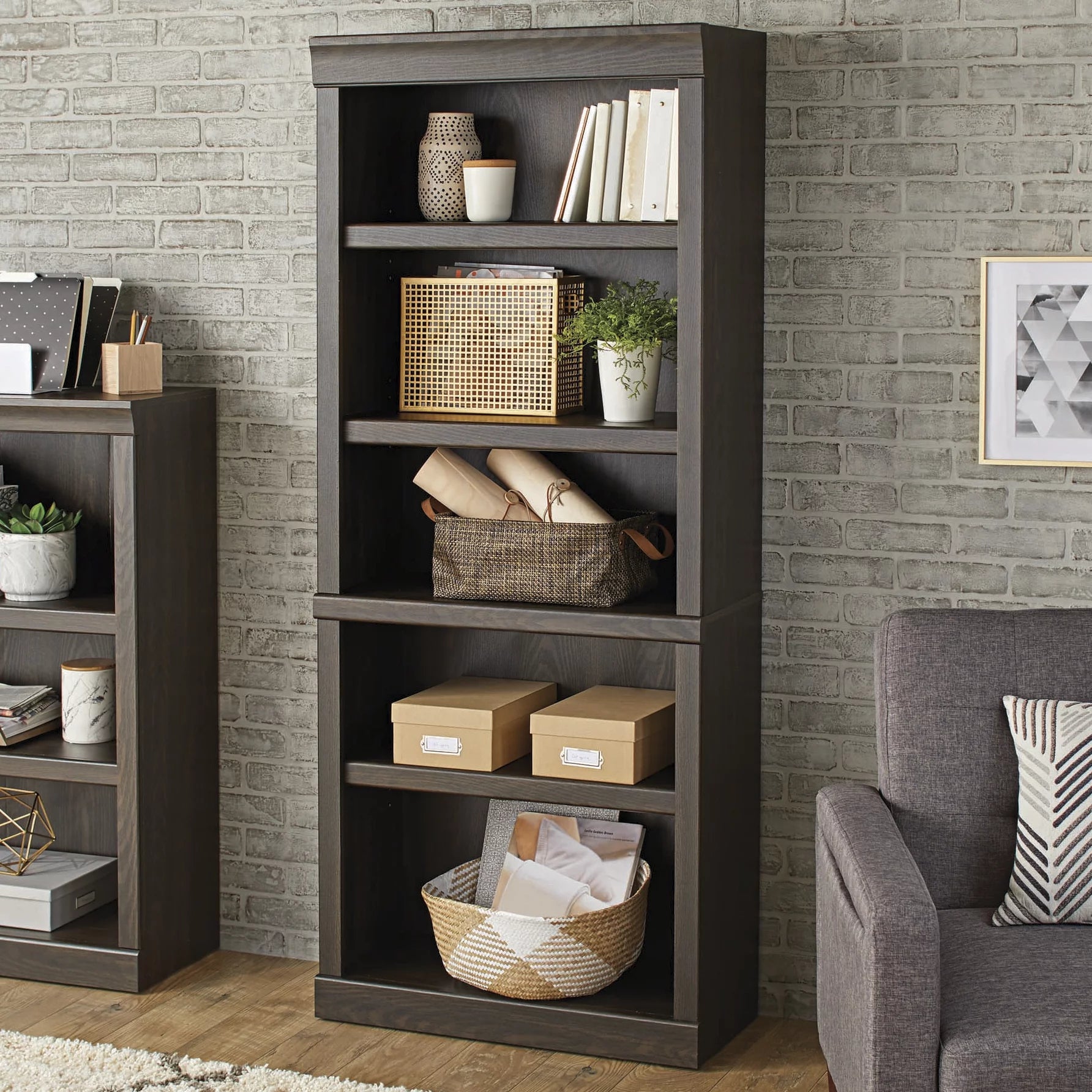 Glendale 5-Shelf Bookcase, Dark Oak