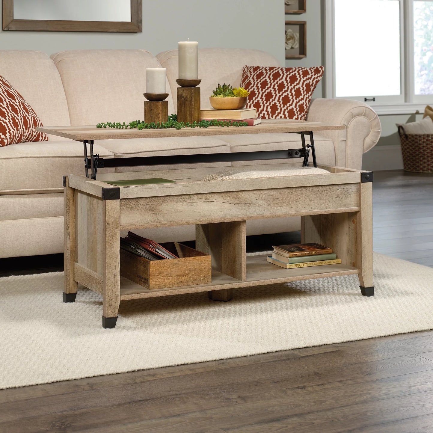 Carson Forge Lift Top Coffee Table, Lintel Oak Finish