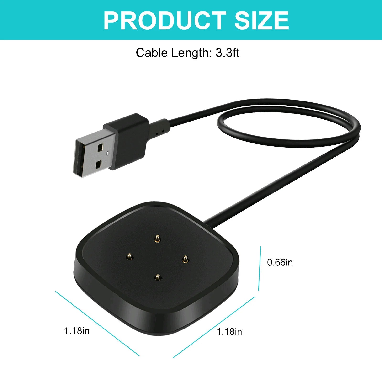 Fast Charging Wireless Charger Dock Cable for Fitbit Sense, Versa 3, and Versa 4 Watch