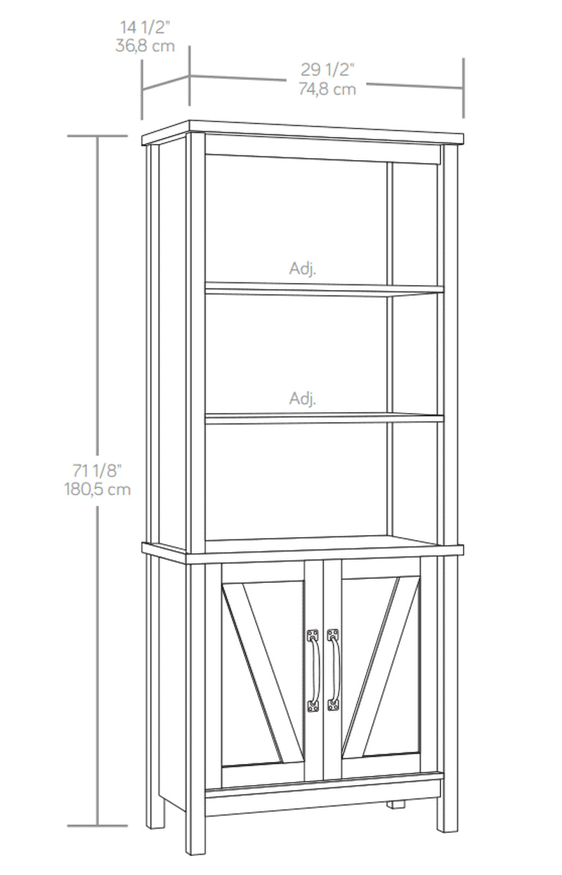 Modern Farmhouse 5 Shelf Library Bookcase with Doors, Rustic Gray Finish