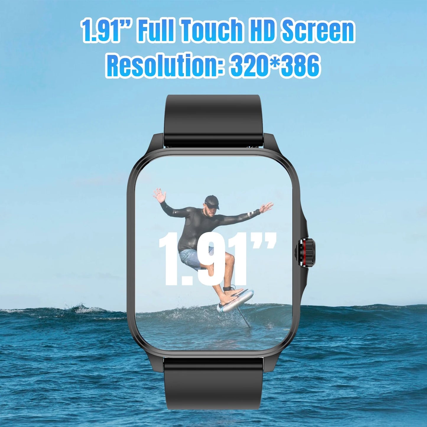 Smart Watch for Android Iphone 1.91" Full Touch HD Screen Sport Fitness Tracker Waterproof Smartwatches Wireless Bluetooth Call for Men Women (Black)