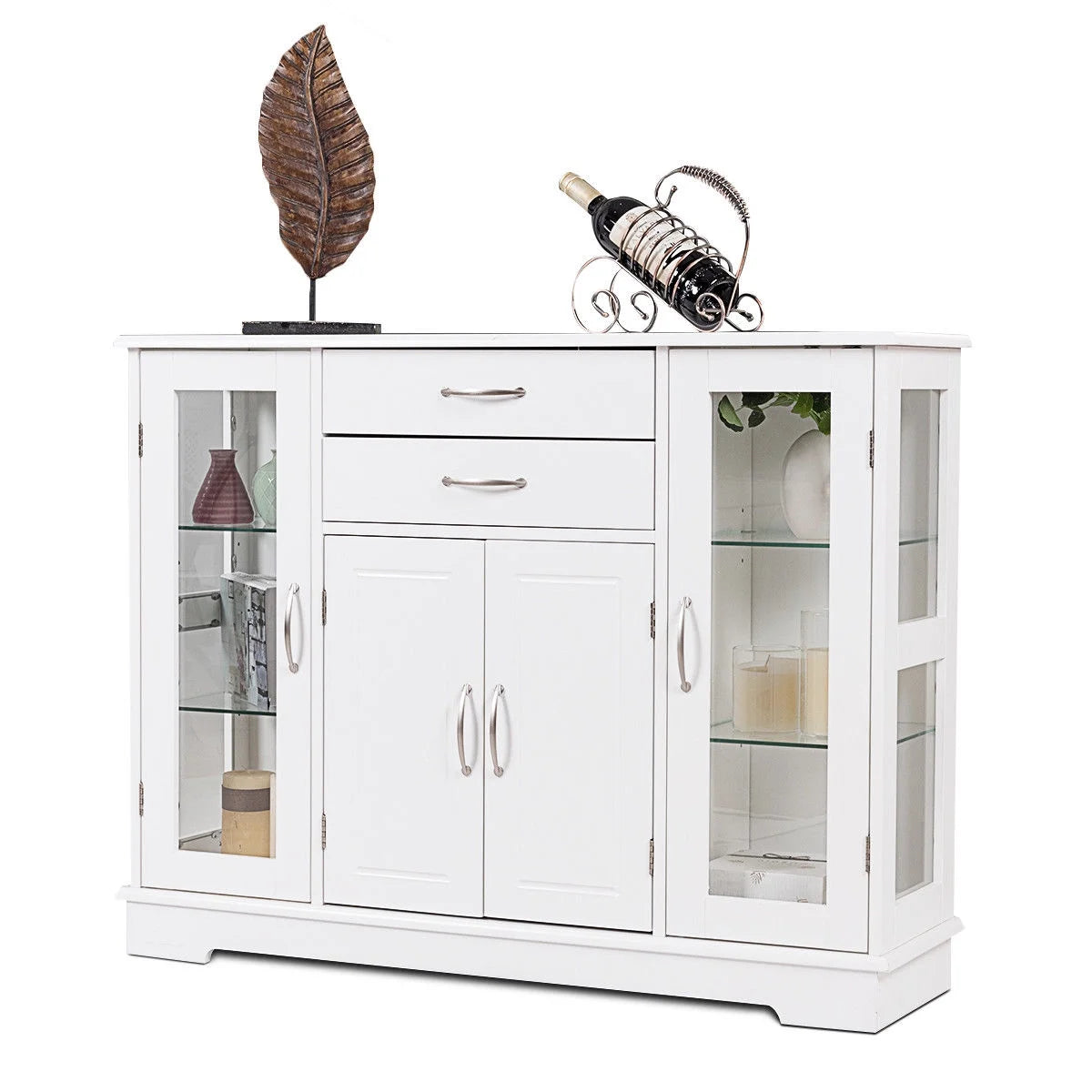 Buffet Storage Cabinet Console Cupboard W/Glass Door Drawers Kitchen Dining Room