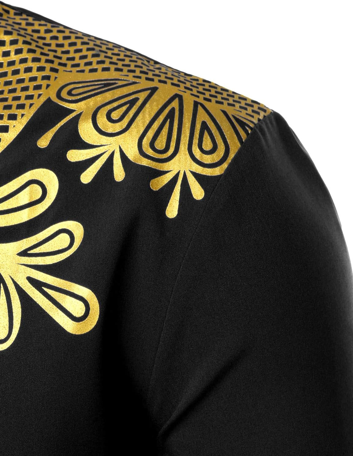 Men'S African Dashiki Luxury Metallic Gold Printed Mandarin Collar Shirt