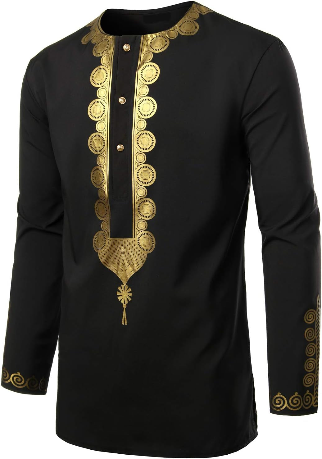 Men'S Traditional African Luxury Metallic Gold Printed Dashiki Shirt